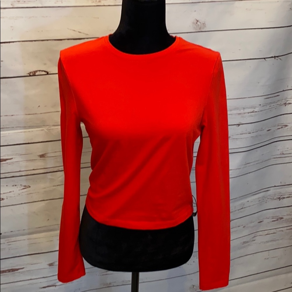 Muscle Nation Red Cropped Long Sleeve Top SZ Med